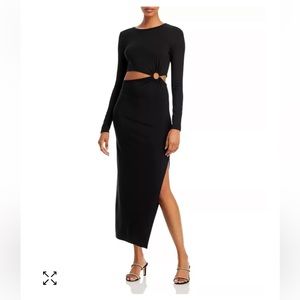 FORE Black Long Sleeve Cutout Midi Dress